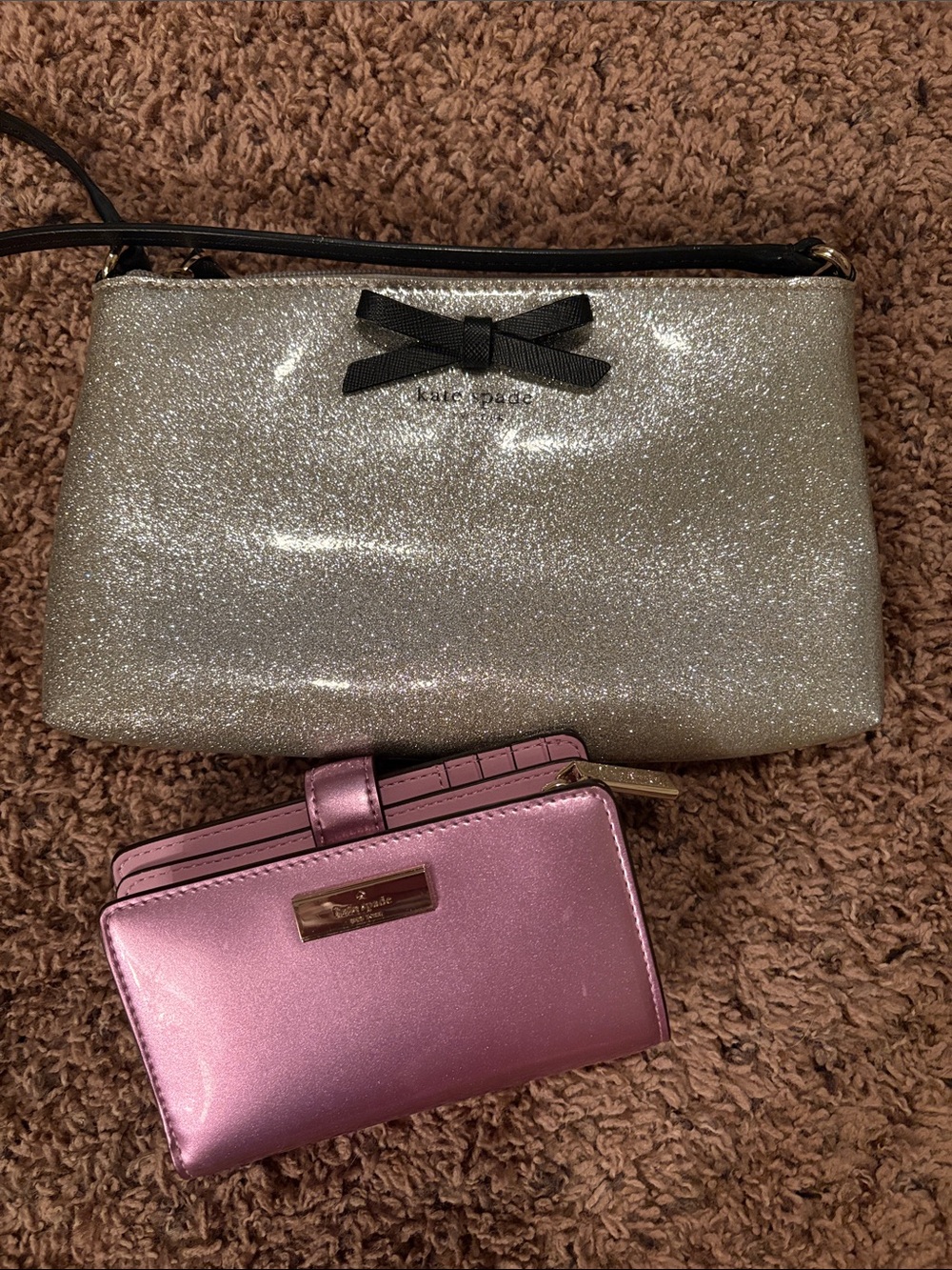 kate spade Silver Glitter Crossbody with Pink Metallic Wallet